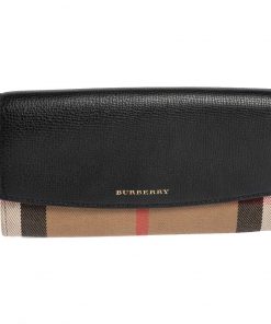 Replica Burberry Wallet House Check Canvas Leather Flap Continental