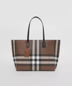 Replica Burberry Tote Check and Leather Medium Bag AAAA