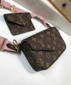 Brown Pink Printed Louis Vuitton Small Replica Pochette Ladies Wallet 2pcs