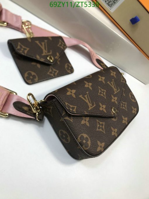 Brown Pink Printed Louis Vuitton Small Replica Pochette Ladies Wallet 2pcs