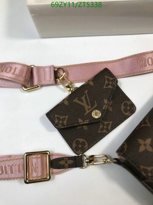 Brown Pink Printed Louis Vuitton Small Replica Pochette Ladies Wallet 2pcs