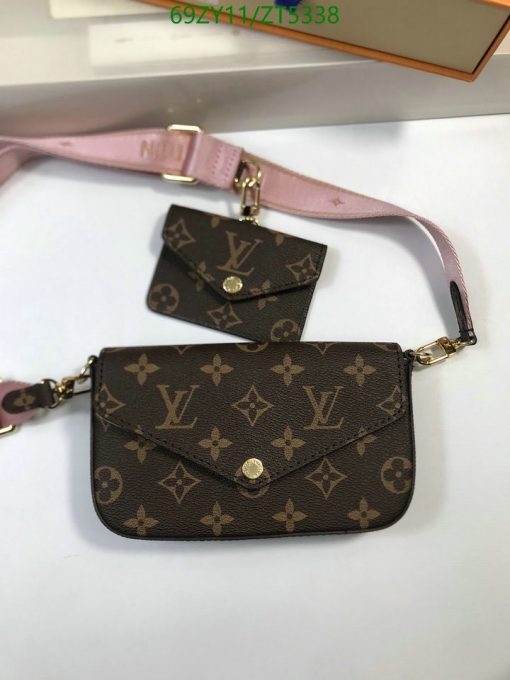 Brown Pink Printed Louis Vuitton Small Replica Pochette Ladies Wallet 2pcs