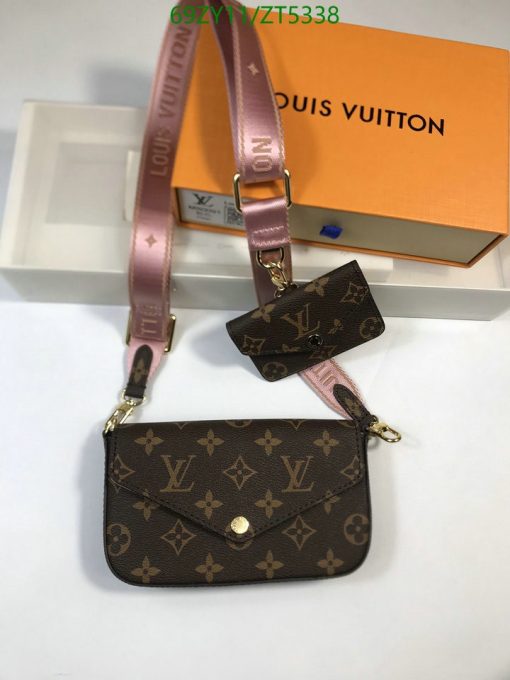 Brown Pink Printed Louis Vuitton Small Replica Pochette Ladies Wallet 2pcs