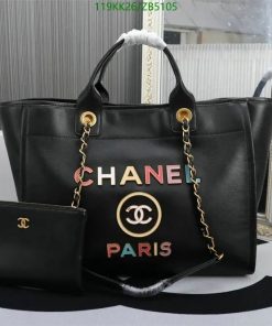 Replica Chanel Deauville Bag With Colored Logo AAAA black