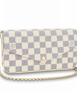 Louis Vuitton LV FELICIE POCHETTE damier azur with fuchsia flowers Beige