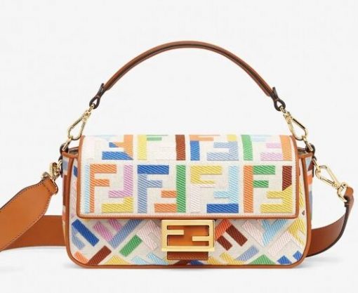 Designed Fendi Baguette Medium Bag In Multicolour Canvas AAAA+fba26temu (2)