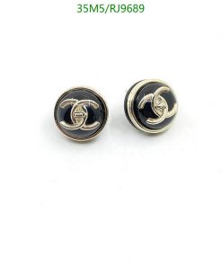 Designer logo black button earrings.