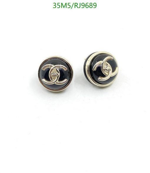 Designer logo black button earrings.