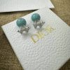 Turquoise Dior earrings on branded card.