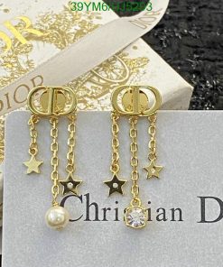 Gold star-chain earrings with pearls and diamonds.