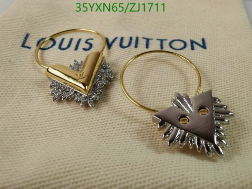 Designer gold-tone key rings on branded fabric.