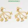 Gold designer logo earrings with pearls.