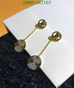 Gold designer dangle earrings with crystals.