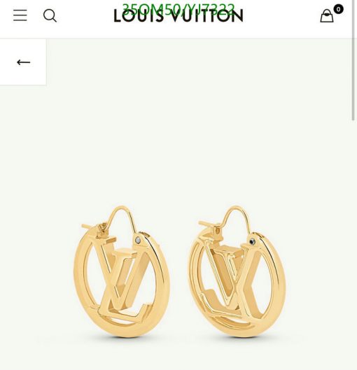 Gold hoop earrings with designer logo.