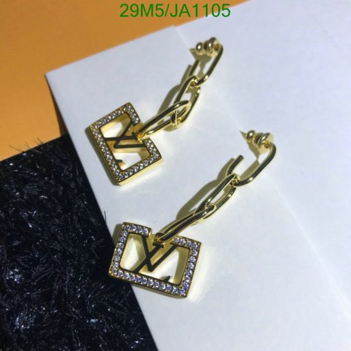 Gold square drop earrings with rhinestones.