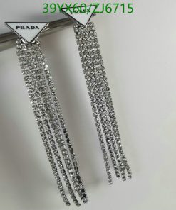 Prada triangle logo crystal tassel earrings.