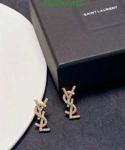 Designer brand logo earrings on black box