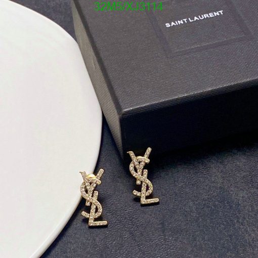 Designer brand logo earrings on black box