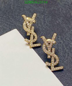 Gold diamond dollar sign earrings.