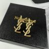 YSL logo earrings on display box.