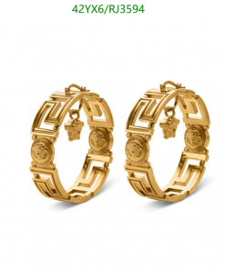 Gold hoop earrings with geometric design.