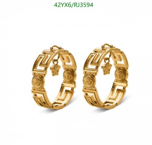 Gold hoop earrings with geometric design.