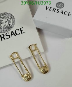 Versace earrings with medusa logo and packaging.