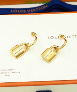 Gold padlock earrings on branded packaging.