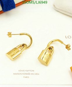 Gold padlock earrings on white background