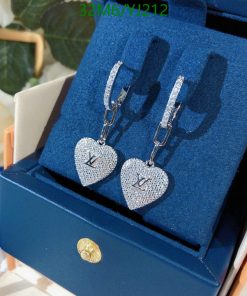 Designer heart-shaped diamond earrings in box.