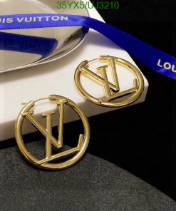 Gold designer logo earrings with branded ribbon and box.