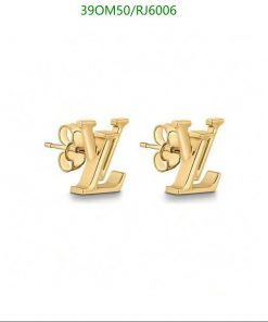 Gold-tone initial letter stud earrings.