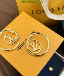 Louis Vuitton gold hoop earrings on display.