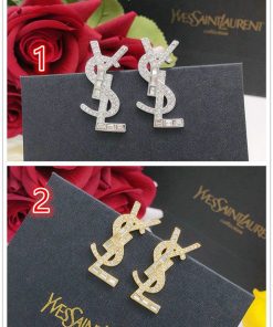 Silver and gold logo earrings with roses and packaging