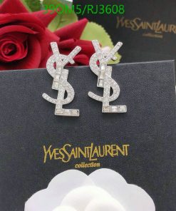 Designer logo earrings with red roses background.