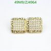 Gold diamond stud earrings on white background.