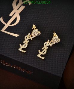 Gold designer logo earrings on branded box.