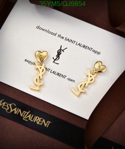 Gold designer logo earrings on branded card.