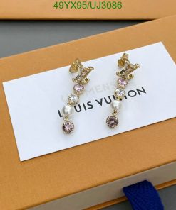 Louis Vuitton logo earrings with pearls and crystals.