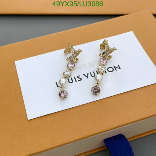 Louis Vuitton logo earrings with pearls and crystals.