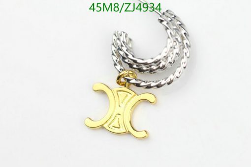 Gold-tone letter pendant with silver chain on white background.