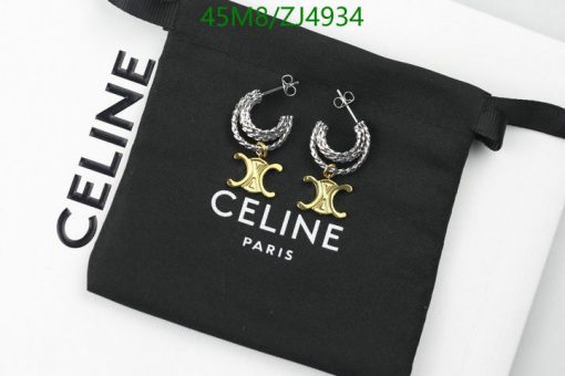 Celine branded bag with silver and gold hoop earrings