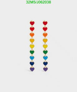 Rainbow heart-shaped cascading earrings.