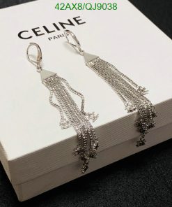 Silver tassel earrings on branded box.