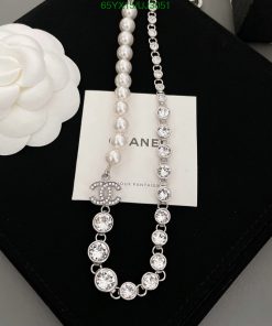 Elegant pearl and crystal necklace with logo pendant.