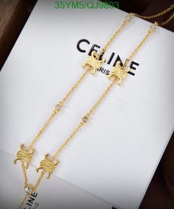 Celine gold pendant necklaces with logo detail.