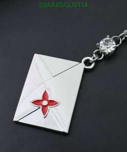 Silver envelope pendant with red flower and crystal.