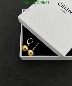 Gold earrings in box with brand name.