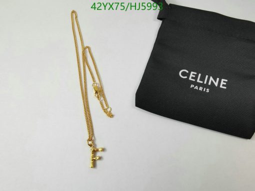 Gold Celine letter 'F' pendant necklace with pouch.