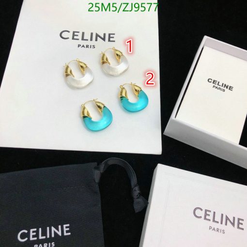 Celine earrings display with packaging boxes.